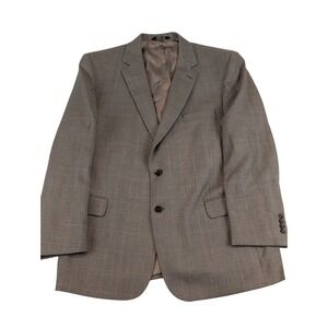 IZOD‎ Tan 38R Plaid Blazer Sport Coat Mens Suit Jacket Window Pane Plaid Linen